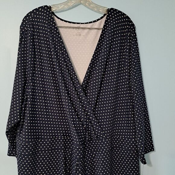 Talbots Polka Dot Print Faux Wrap Stretch Fabric Navy/White Size 22WP NWT - Picture 4 of 14